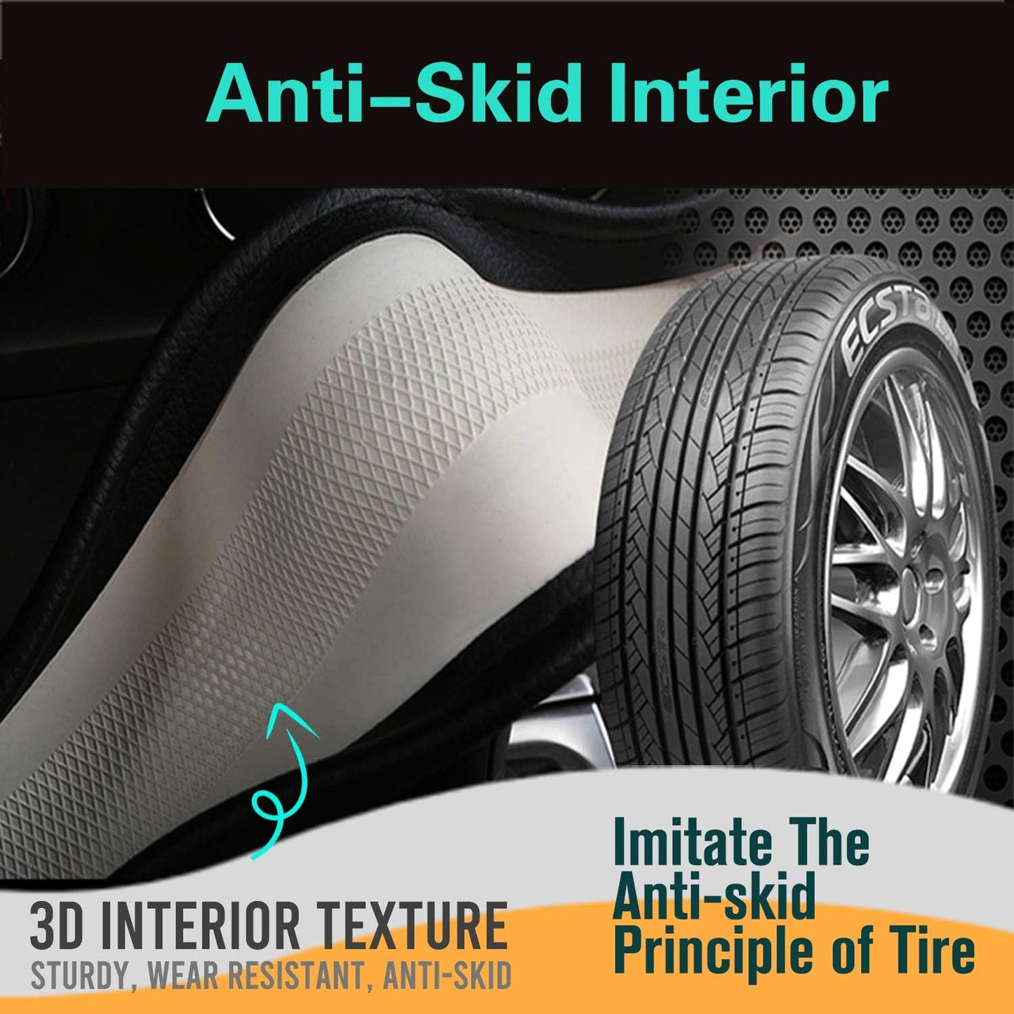 PINCTROT Small Size Steering Wheel Cover Great Grip with 3D Honeycomb Anti-Slip Design, 14 Inch (Black/Red Stitch)