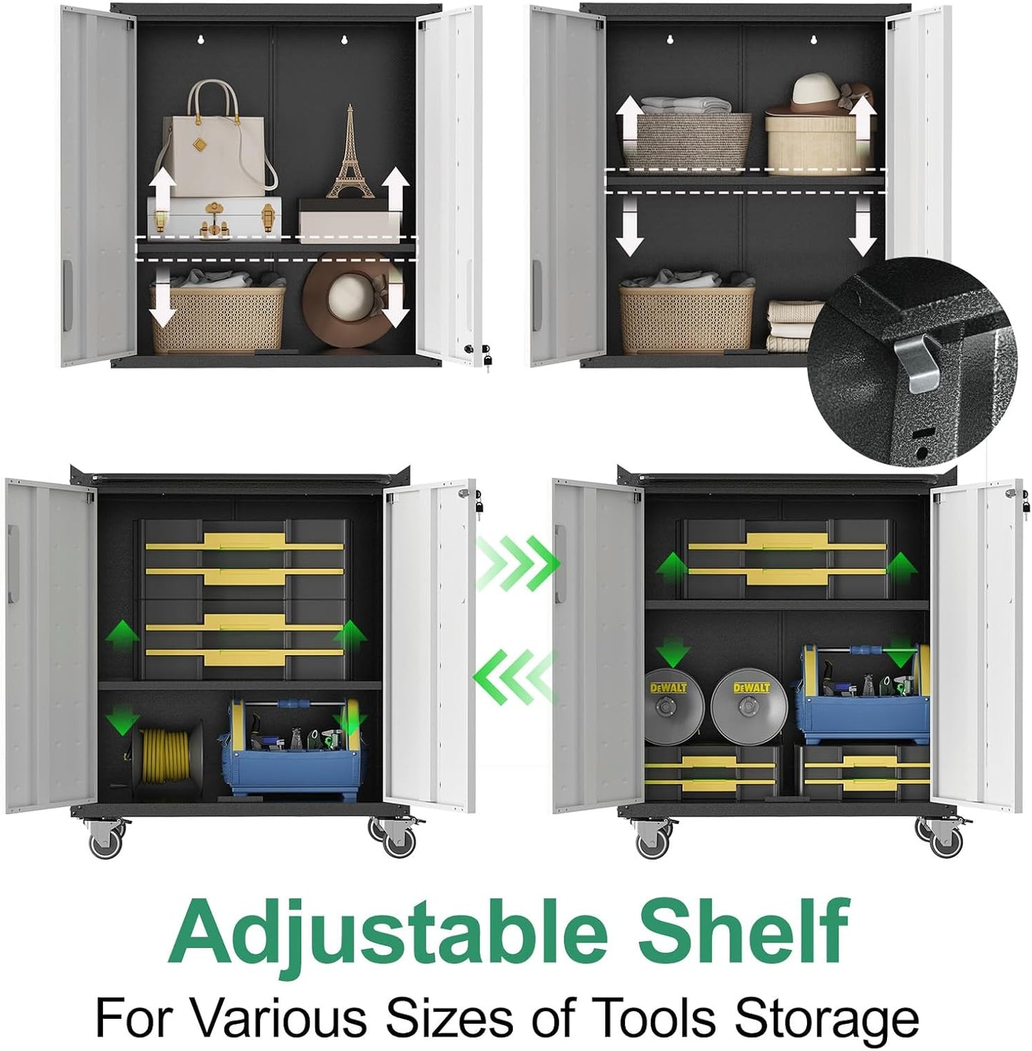 Metal Tool Cabinet,Garage Storage Cabinet System,Wall Cabinet & Locking Rolling Tool Cabinet with Doors and Adjustable Shelves,Steel Tool Cabinets for Home,Office (9 Pcs-StyleA, Black & Grey)