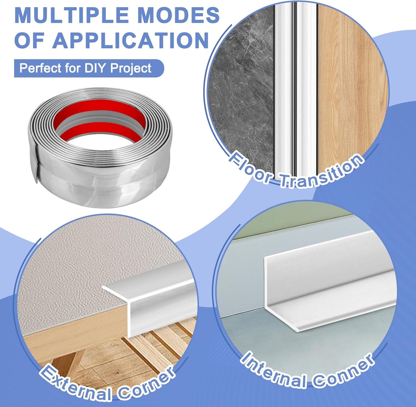 Wall Corner Protector Moulding Trim Peel and Stick Wall Corner Guards Trim Flexible Self Adhesive Edge Protector Moulding, 0.8 in x 40 Ft, Silver