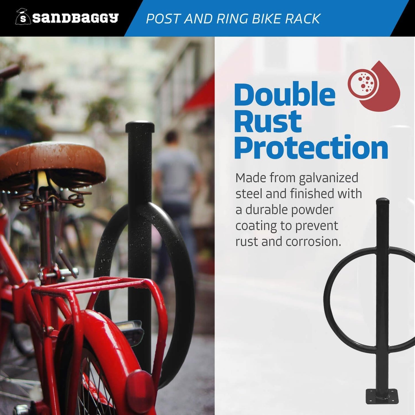 Sandbaggy Post and Ring Bike Rack - Commercial Bike Racks - Galvanized Steel - Anti-Theft Design - In Ground, Apartments, Sidewalks, Industrial (Green, 10)