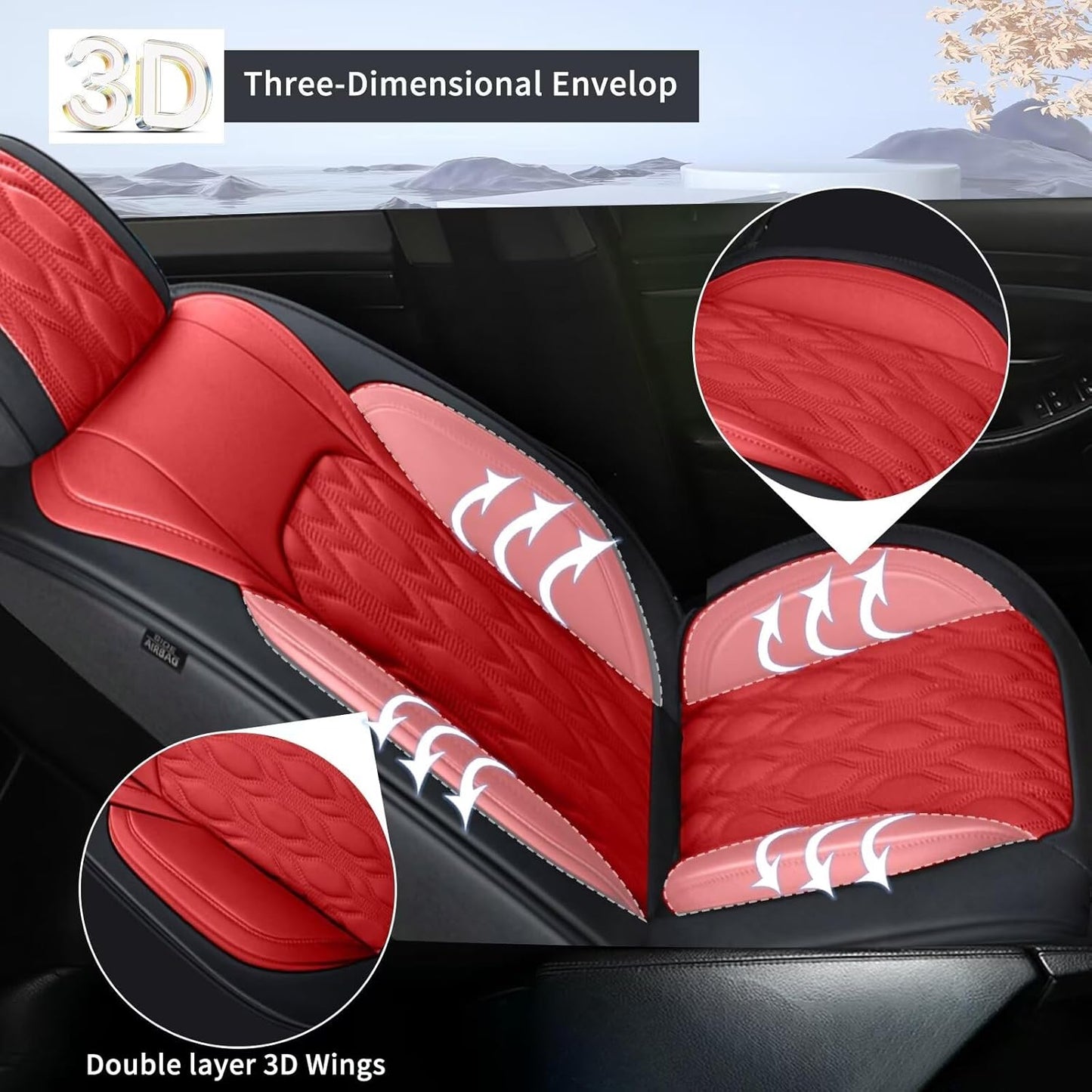 2 Front Car Seat Covers Fit for Toyota Camry 2012-2025 Faux Leather Automotive Seat Covers Waterproof Car Seat Protector with Airbag Compatible (2 Seats, Black&Red)