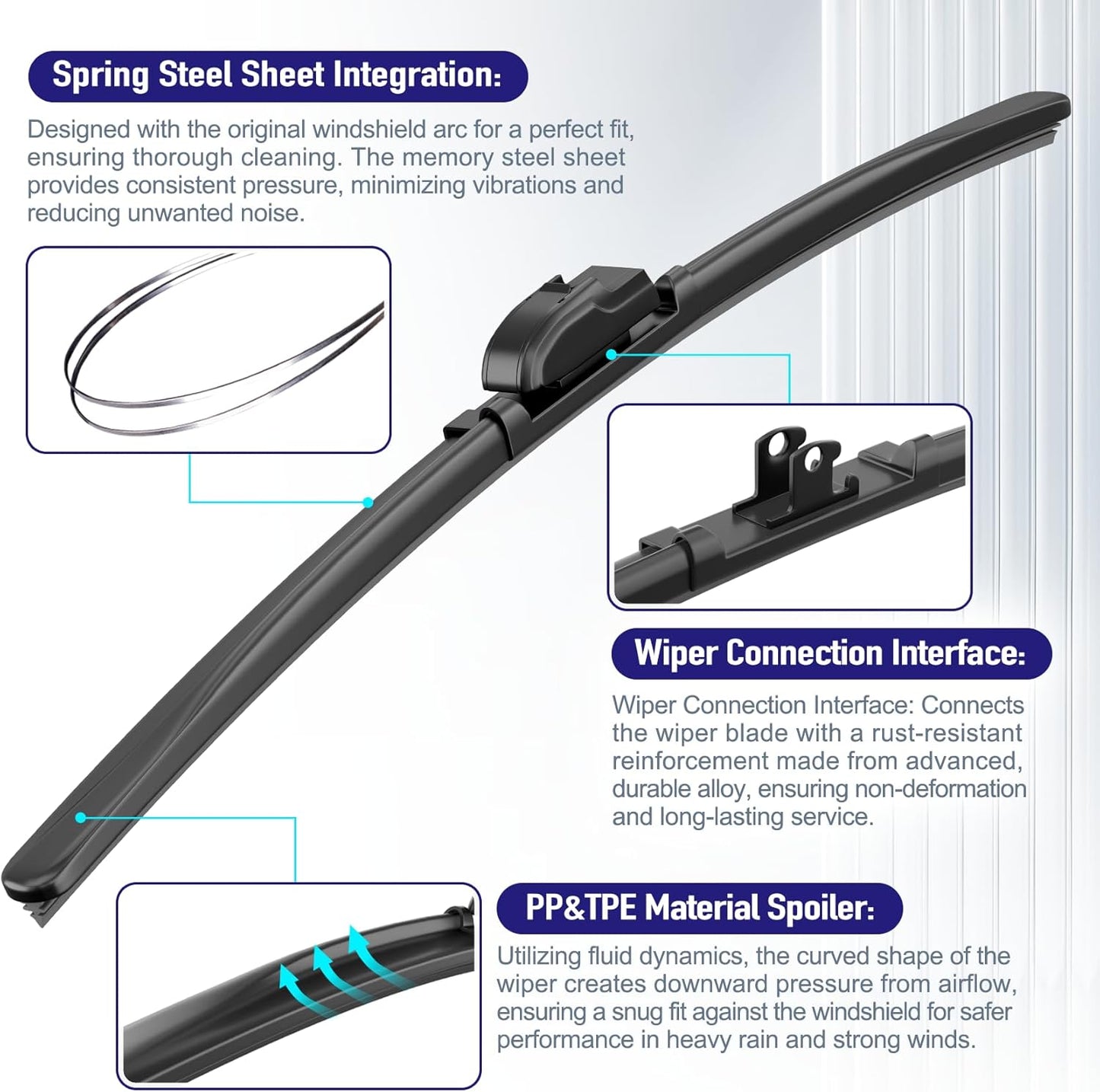 AJK Front Windshield Wiper for INFINITI QX55 2022 2023 2024 for INFINITI QX50 2019 2020 2021 2022 2023 2024, Original Equipment Back Window Wipers Blades, Conventional, Vehicle Specific Fit, Pack of 3