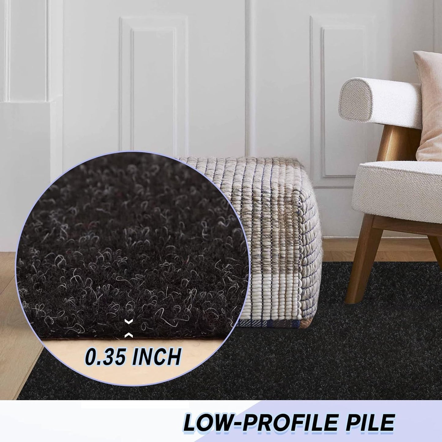 Custom Size Backed Non-Slip Area Rugs Runner, Easy Clean, Waterproof Runner Rugs for Hallway Entryway, Kitchen, Laundry, 3FT x 75FT, Black