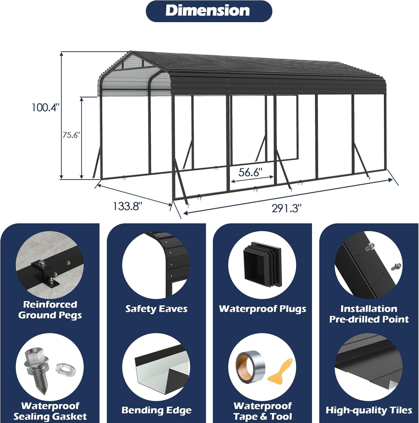 Xilingol Metal Carport, Heavy Duty Carport Canopy with Galvanized Steel Frame and Roof, Outdoor Storage Shed, Car Tent Garage Shelter for Pickup, Truck, Boat and Tractor (12x25 FT Black)