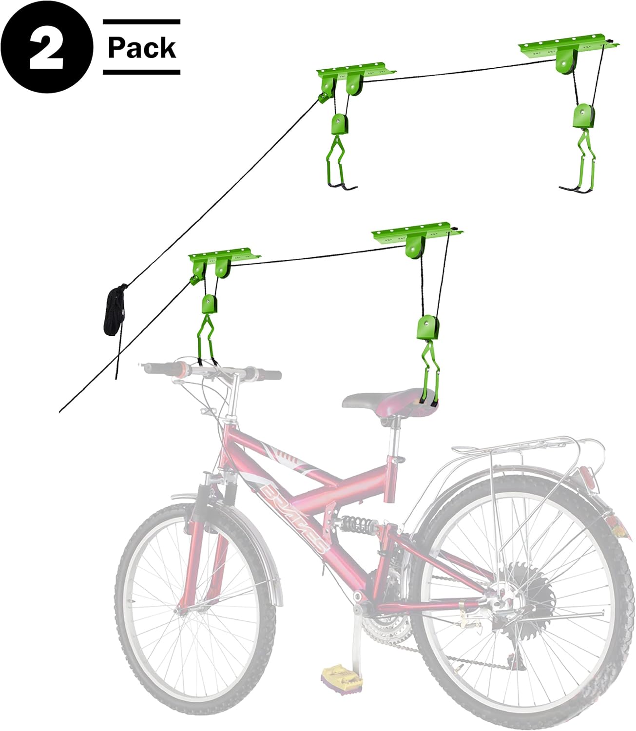 Bike Lane Products Bicycle Hoist 2-Pack Quality Garage Storage Bike Lift with 100 lb Capacity Even Works as Ladder Lift Premium Quality