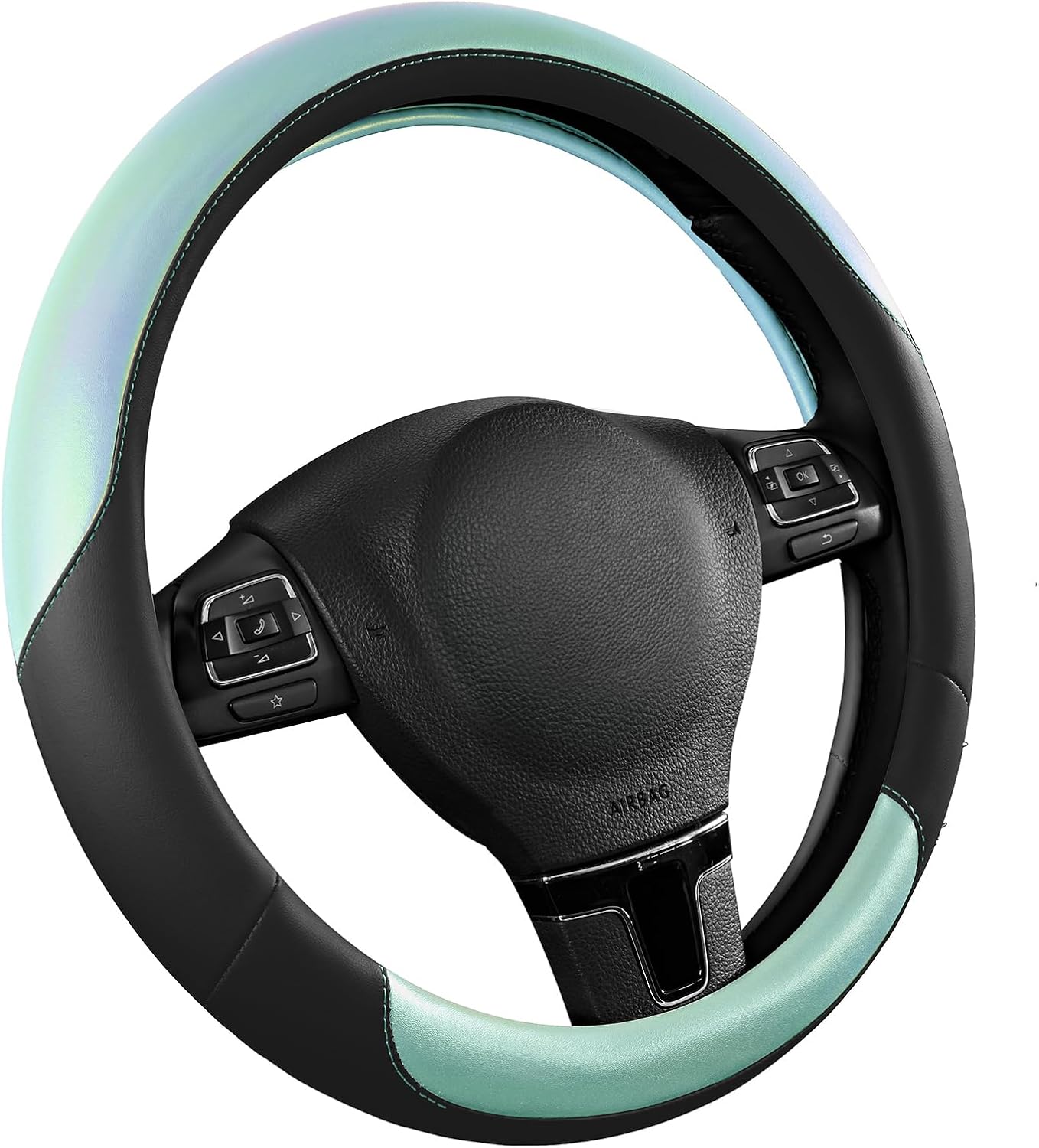 Road Comforts Steering Wheel Cover – Breathable Leather Steering Wheel Cover, Anti-Slip Grip, Universal Fit 14.5” to 15”, Heat & Cold Resistant for Cars, SUVs, and Trucks – Black & Light Blue