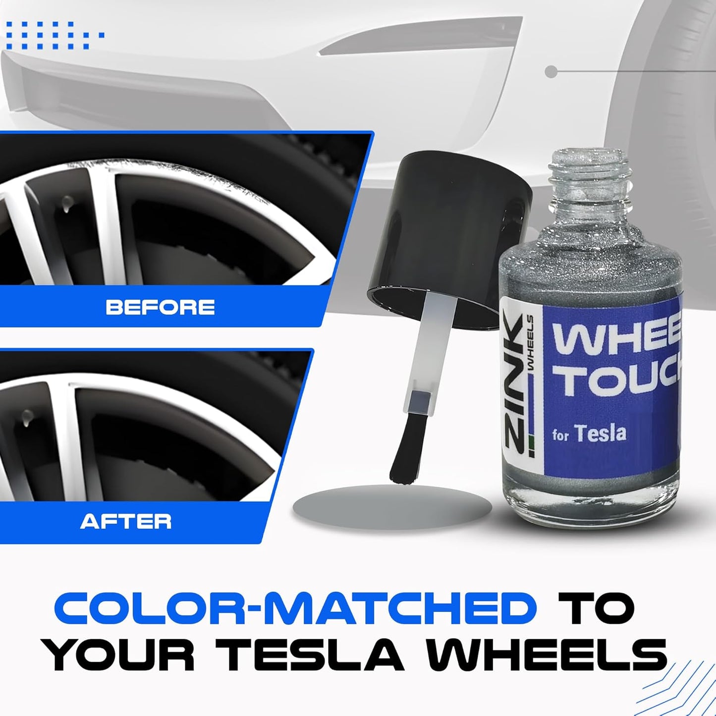 Premium Tesla Wheel Curb Rash Repair Kit for Model S 19-inch Silver Base Rims - DIY Kit with Color-matched Touch Up Paint - Made in USA