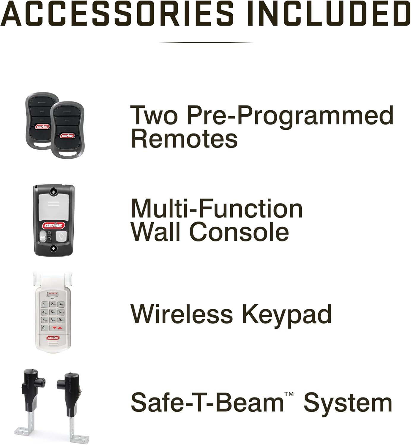 Genie SilentMax 1000 Garage Door Opener - Ultra-Quiet Belt Drive - Includes two 3-Button Pre-Programmed Remotes, Wall Console, Wireless Keypad, Safe T-Beams - Model 3042-TKH, 140V DC Motor