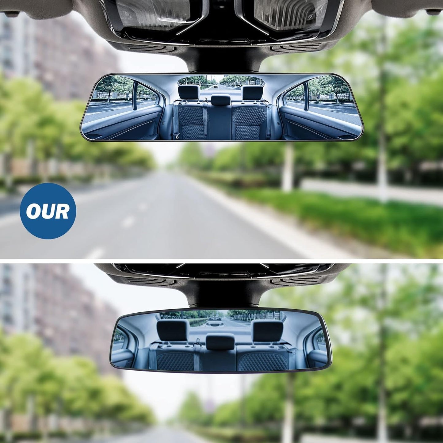 JOYTUTUS Rearview Mirror, 2 pack 12 Inch Panoramic Anti-Glare Clip-on Wide Angle Convex Rear View Mirror, Effectively to Reduce Blind Spot, Universal for More Car SUV Trucks -Blue