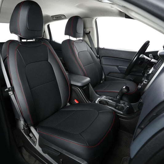 LUCKYMAN CLUB Chevy Colorado Seat Covers, fit for 2015-2022 Colorado Crew Cab Z71 LT ZR2 Work Truck with Faux Leather (Black&Red)