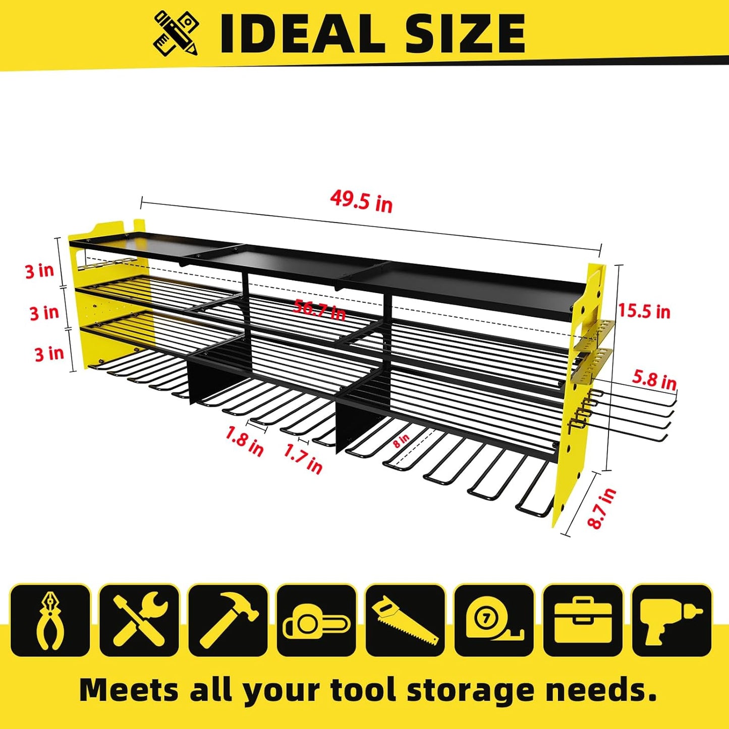 Power Tool Organizer Wall Mount with 12-Drill Holders-800Lbs Load Heavy Duty Metal 4-Layers Garage Storage and Organization with Side-Plates Adjustable Battery Tools Rack Utility Racks Gifts for Men
