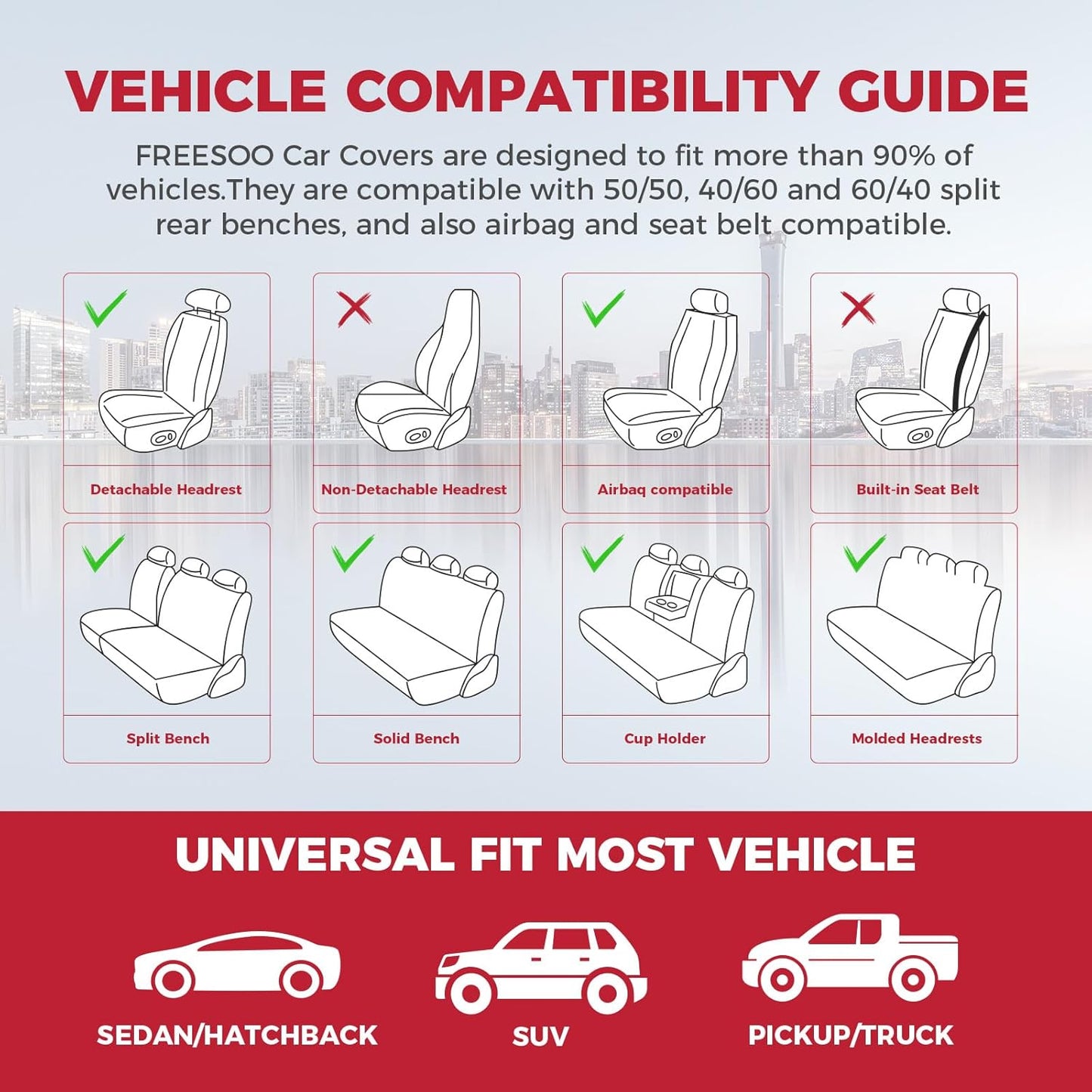 FREESOO Car Seat Covers Front Seats 2PCs,Waterproof Automotive Seat Covers, Leather Cars Interior Covers, Seats Protection Universal fit Babies & Adult (WineRed)