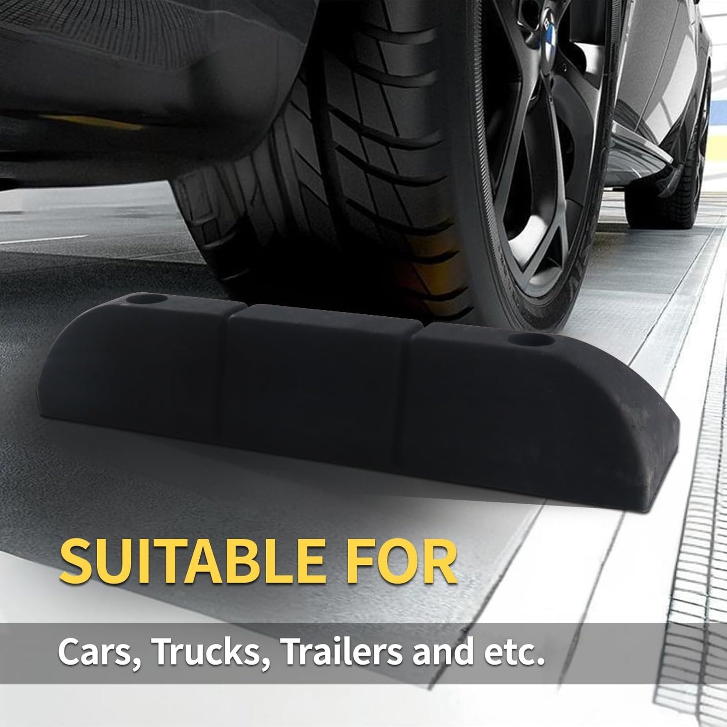 Parking Stopper for Garage Parking Aid 4 Pack Block, Car Truck Curb Floor Parking Lot Wheel Tire Stops Bumpers with Bolt Installation, Rubber Vehicles Aid Gadgets