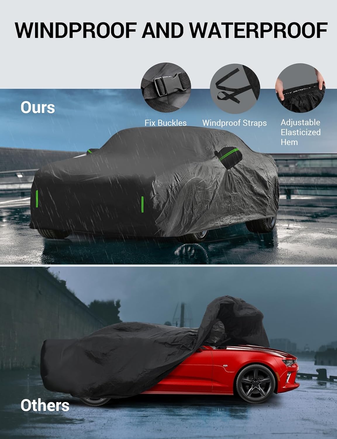 Proadsy 2026 Car Cover for Dodge Charger 2006-2025 2026 Waterproof All Weather for Automobiles, Windproof Snowproof Rain Hail Sun UV Protection Full Outdoor Indoor Exterior Car Covers, Black
