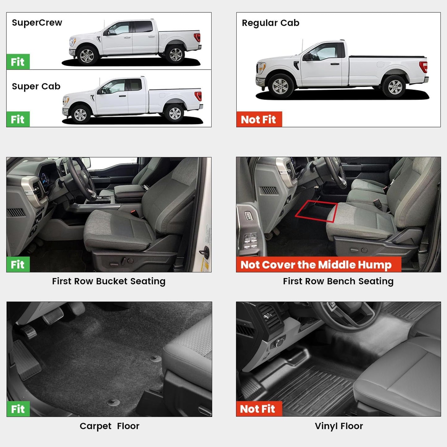 LASFIT Front Floor Mats for Ford F-150 2015-2025 | F150 Lightning 2022-2025 SuperCrew & Super Cab Carpet Floor All Weather Car Liners TPE Truck Mats-First Row Only, 2pcs Black