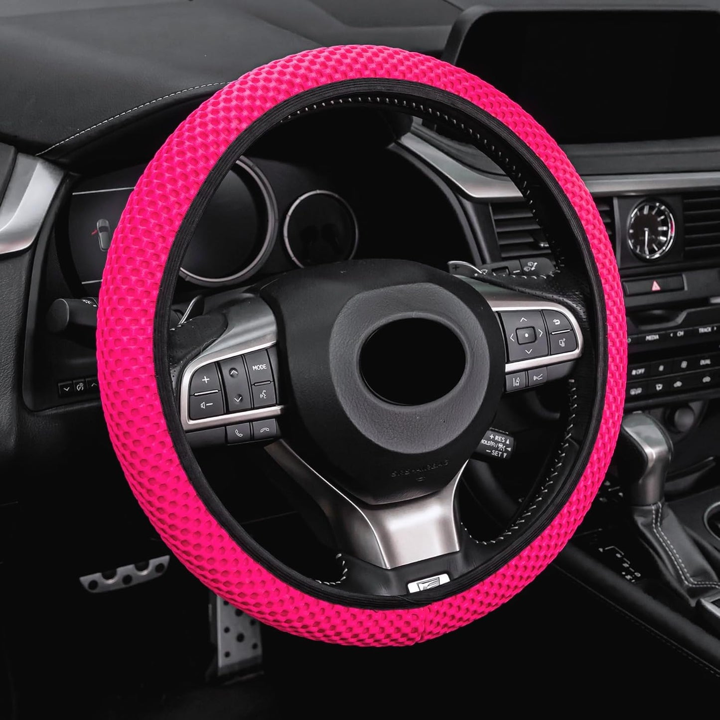 alpmosn Elastic Stretch Steering Wheel Cover, Universal Interior Accessories Steering Wheel Cover for Women & Men, Breathable Microfiber Ice Silk, Anti-Slip, Odorless, Easy Carry(Rose Red)