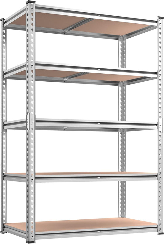 REIBII 2020LBS Garage Shelving Heavy Duty 5-Tier Storage Shelves Adjustable Metal Shelving for Warehouse, Basement, Easy Assembly, 72" H x 35.55" W x 16" D, Galvanized