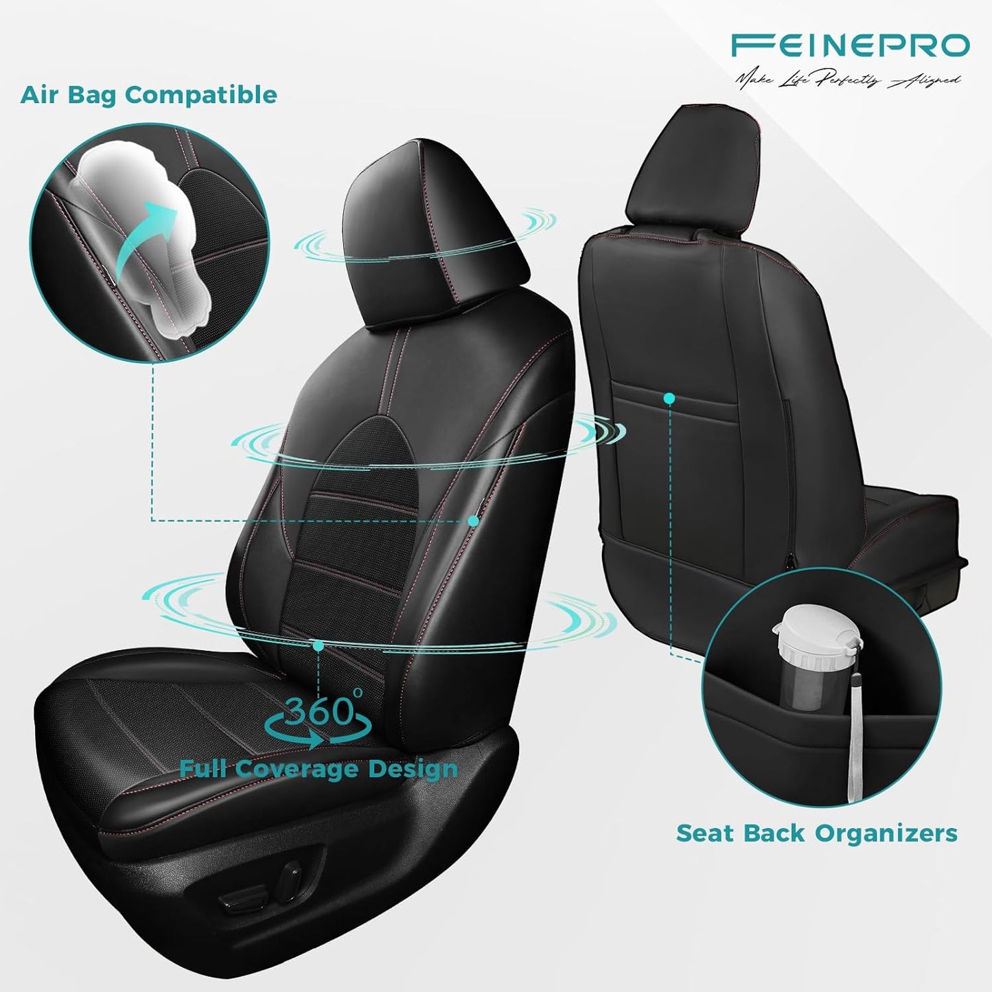for Toyota Camry Seat Covers XLE XSE V6 2018 2019 2020 2021 2022 2023 2024 - Waterproof Breathable Leather Seat Covers for Cars, Custom Fit Car Seat Covers Full Set, Black Red Not for Hybrid