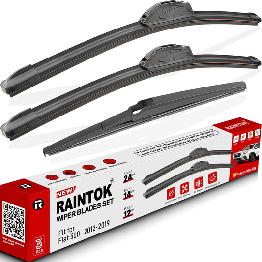 Windshield Wiper Blades Replacement for 2012-2019 Fiat 500 Original Factory Quality Front Rear Wipers Blade Set for My Car - 24" 14" 12" (Pack of 3)