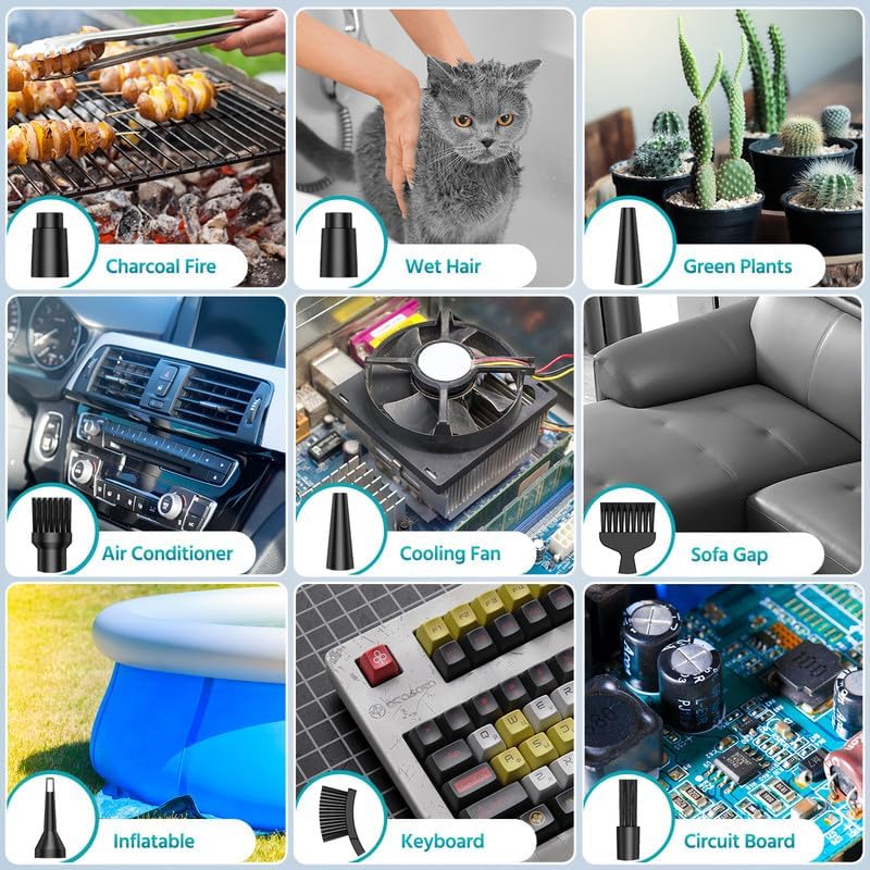 Electric Air Duster & Blower, 120,000RPM Compressed Air Duster for PC/Keyboard/Car, 7600mAh Rechargeable, 3-Speed LED Fan, No Canned Air - Keyboard Cleaner, Turbo Fan, PC Cleaning Kit