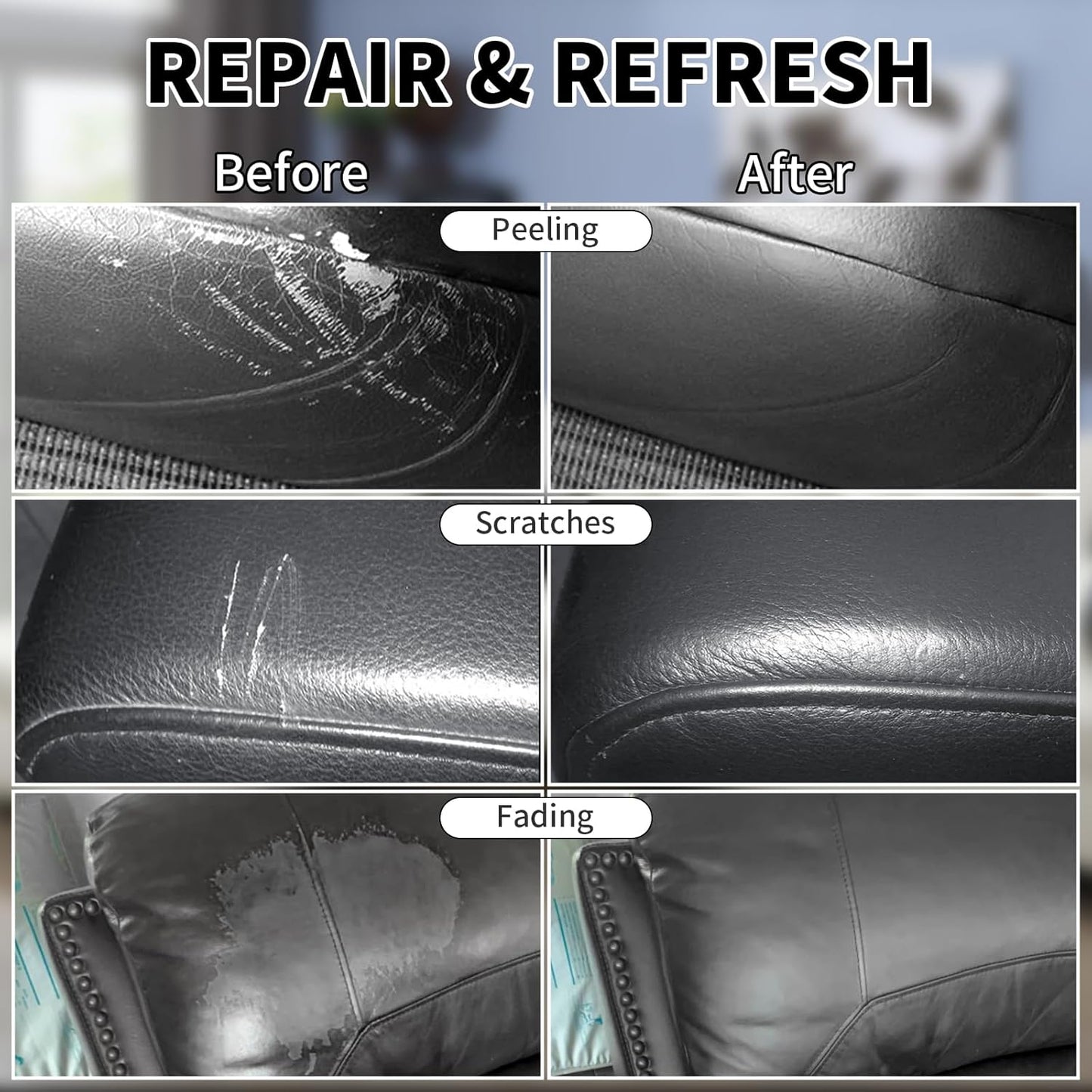 Black Leather Recoloring Balm,Leather Couch Scratch/Stain Remover,Leather Repair kit for Vinyl Furniture and Car Interior,Leather Dye Paint for Scratched and Faded Leather Couches