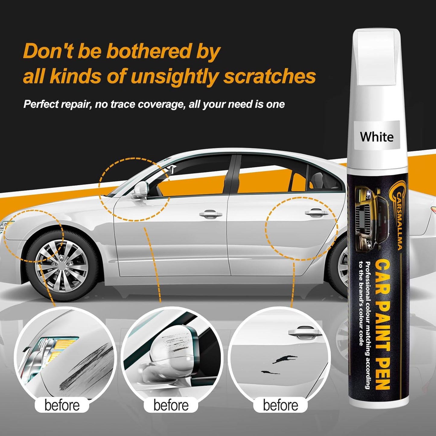 W8/WW8 Quartz White Pearl Tricoat Car Touch Up Paint for Hyundai, Color Accurate Car Paint Scratch Repair Pen Kit Quick & Easy Fix Vehicle Chips and Automotive Nicks Scuff