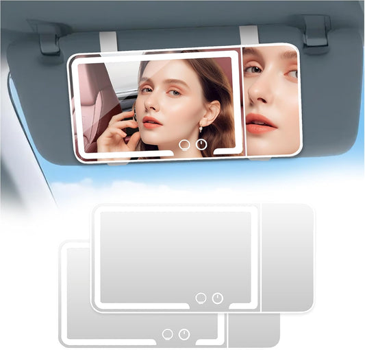 2 pack， Car Sun Visor Vanity Mirror， Rechargeable Led 3 Light Modes,Dimmable Touch Screen,Side with triple magnification mirror image (2)