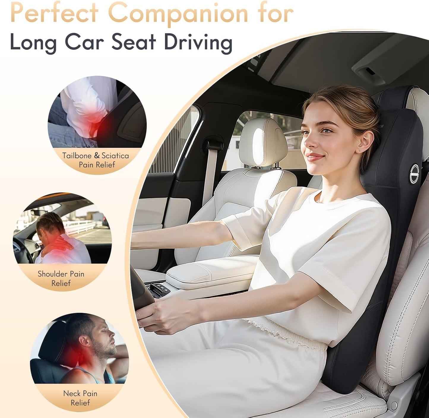 FLORICH Lumbar Support with Car Headrest Pillow 2-in-1 Memory Foam Car Seat Headrest & Lumbar Cushion Ergonomic Back Support Pillow Seat Cushion for Car Seat Driving Neck Back Pain Relief, Black