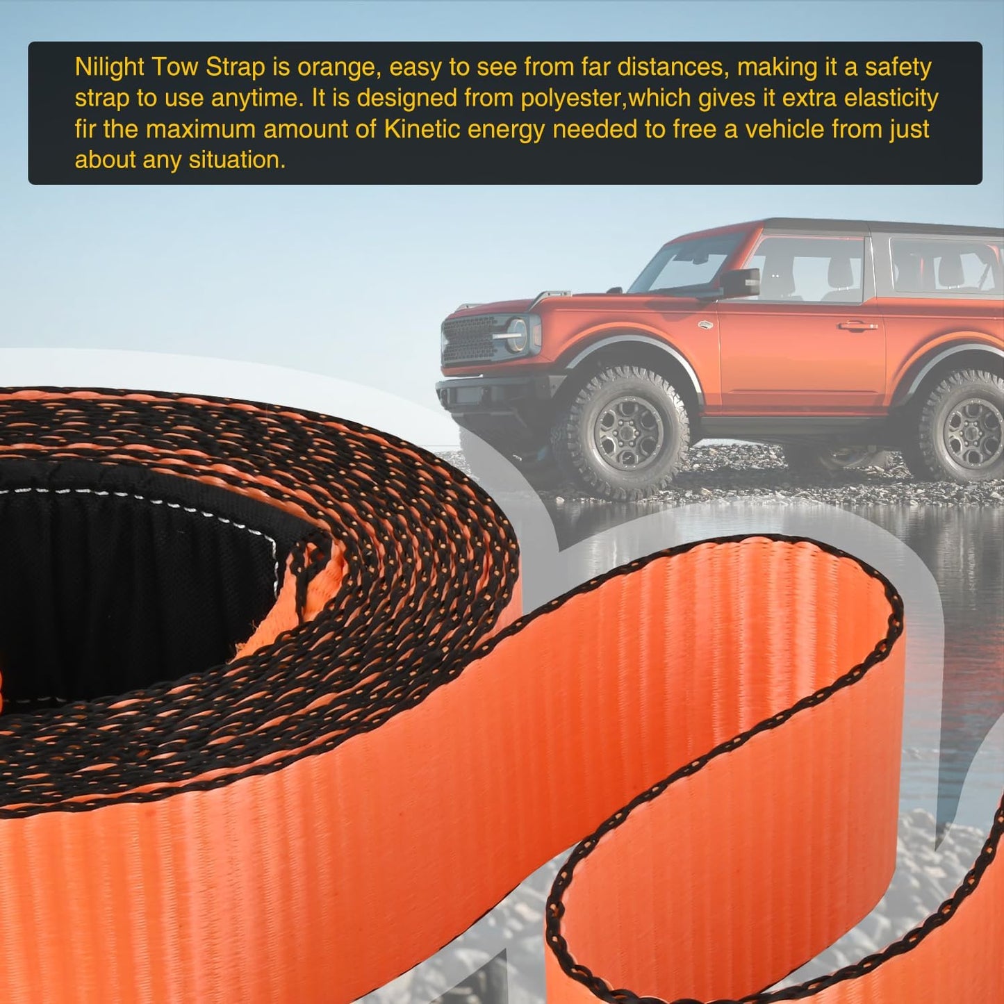 Nilight 3" x 8' Tree Saver Tow Strap Lab Tested 31,500lbs Break Strength Heavy Duty Off road Straps with Triple Reinforced Loop Emergency Towing Rope of Mind for SUV, UTV, ATV, Truck, 2 Years Warranty