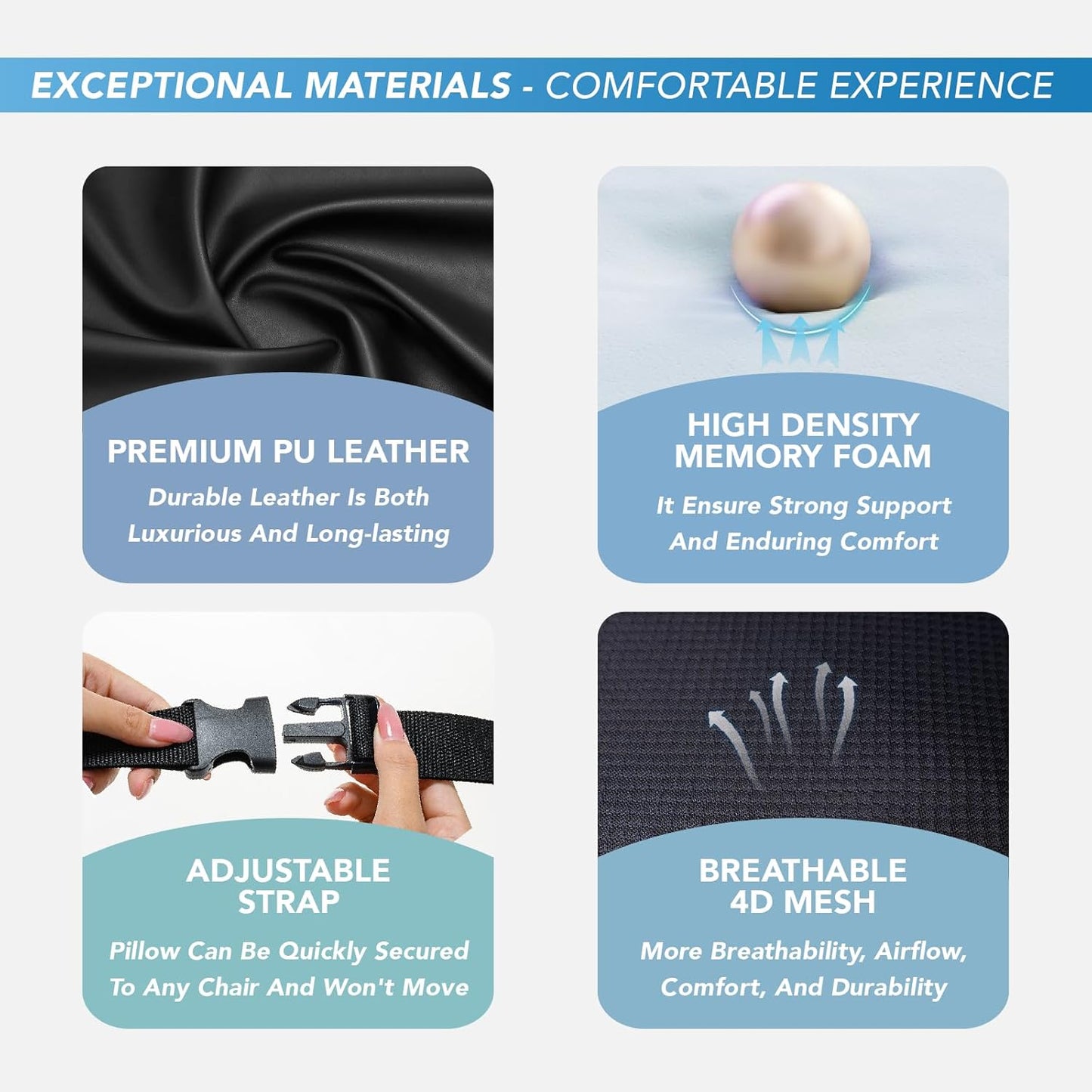 Lumbar Support Pillow for Car, Memory Foam Lumbar Pillow for Lower Back Pain Relief - Back Cushion for Driving, Chair Support for Car-Office Chair, Wheelchair - Classic Black