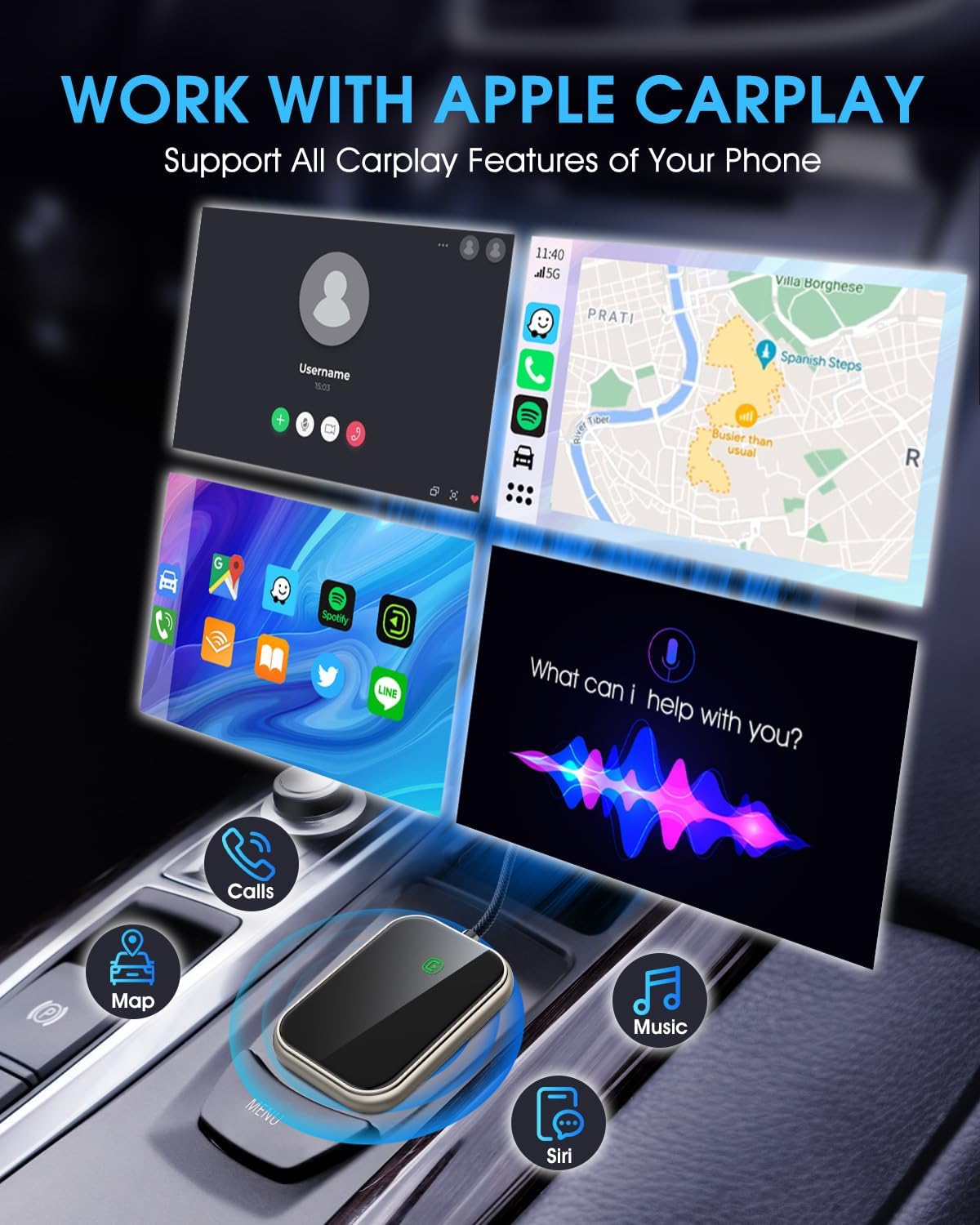 Wireless CarPlay Adapter - Fast & Stable Connection for Carplay Wireless Adapter Convert Factory Wired to Wireless CarPlay Dongle Plug & Play Car Play Fit for iPhone iOS 10+ (Gold)