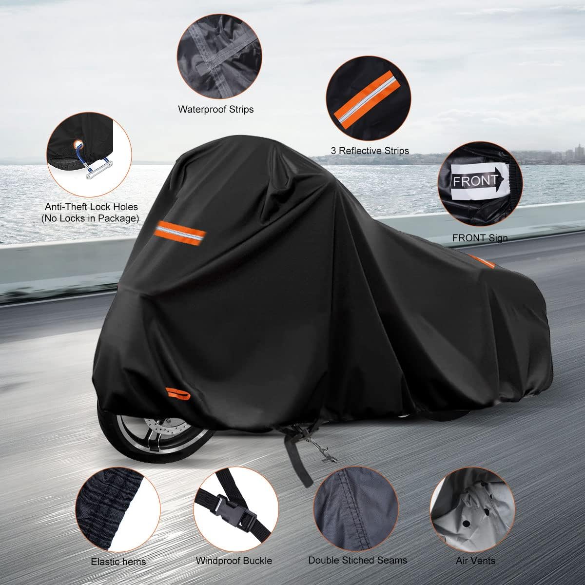 420D Motorcycle Cover for Harley Davidson Touring Models Road King, Road Glide, Street Glide, Electra Glide, Heritage Classic, Low Rider Outdoor Bike Cover Waterproof Fits up to 118” Motorcycle