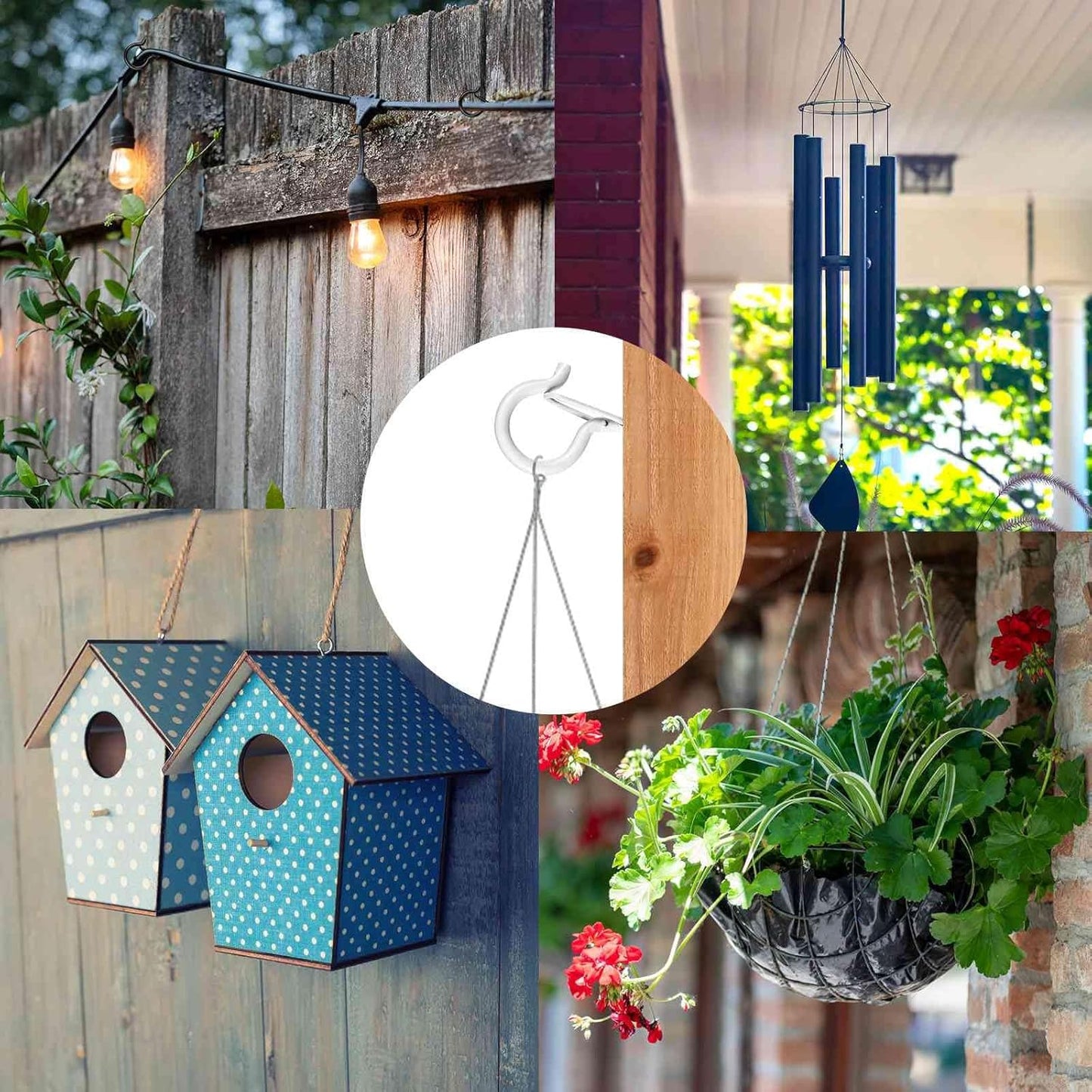 48 PCS Q-Hanger Hooks, Screw Hooks for Outdoor String Lights, Safety Buckle Design Cup Eye Hook for Hanging Christmas Lights, Plants, Mounted on Wall Ceiling, Include 1 Wing Nut Driver, White