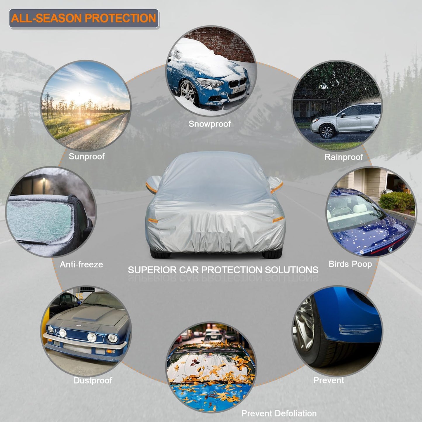 Kayme 6 Layers Car Cover Waterproof All Weather, Outdoor Car Cover UV Rain Sun Protection, Universal Fit for BMW E46 E36 E30, Dodge Neon, Mitsubishi Mirage, Nissan Versa (Up to 177 inch).