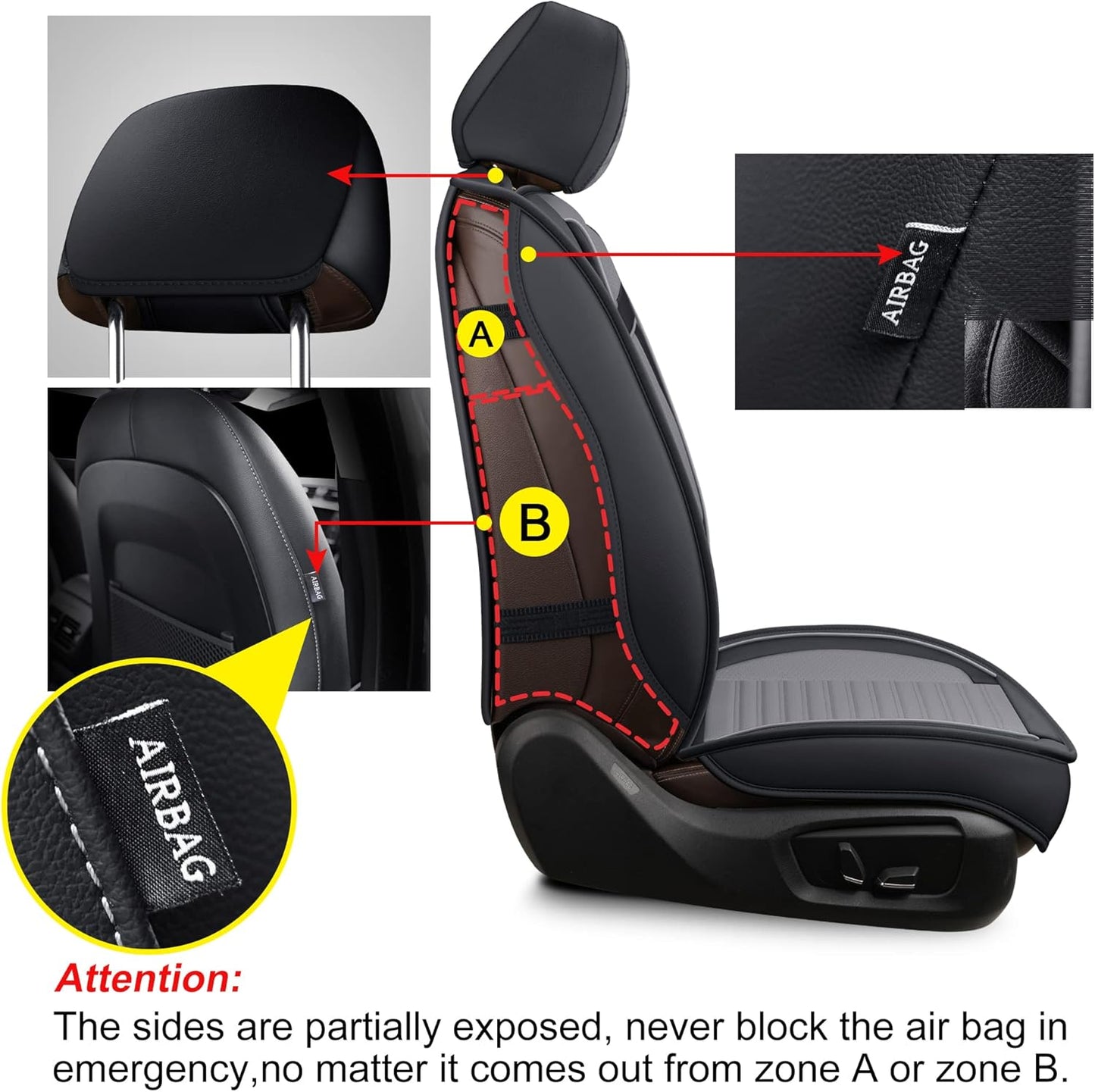 LINGVIDO Car Seat Covers, Breathable and Waterproof Faux Leather Automotive Seat Covers for Cars SUV Truck Sedan,Universal Anti-Slip Seat Cover with Backrest (Front Seat, Gray+Black)