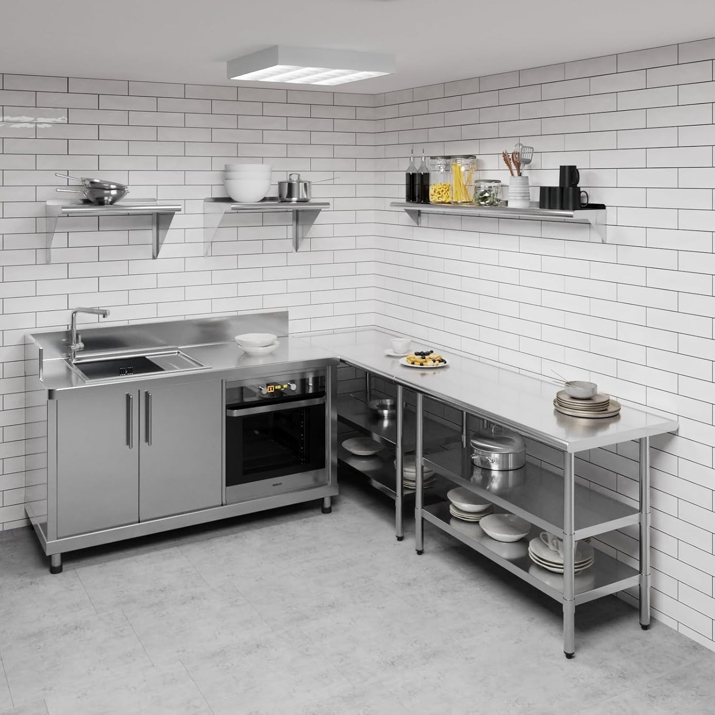 AmGood 60" Long X 8" Deep Stainless Steel Wall Shelf | NSF Certified | Appliance & Equipment Metal Shelving | Kitchen, Restaurant, Garage, Laundry, Utility Room