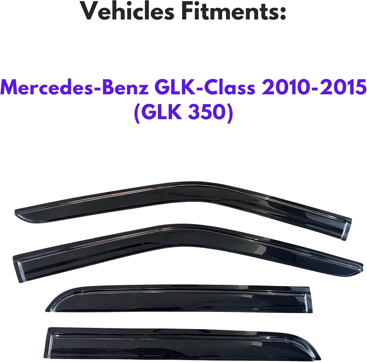 KPY Window Visor Compatible with Mercedes-Benz GLK-Class 2010-2015 (GLK 350), 4PC Rain Guard Side Window Vent Deflectors Tape-On Mugen Style, 2010 2011 2012 2013 2014 2015