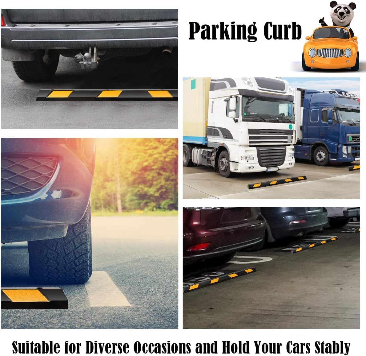 ERGOMASTER Parking Stopper for Garage,72” Rubber Parking Block with 8 High Reflective Yellow Safety Stripes for Vehicles Truck Driveway, Protect Pumpers from Cars Vans Trucks (1 Pack)