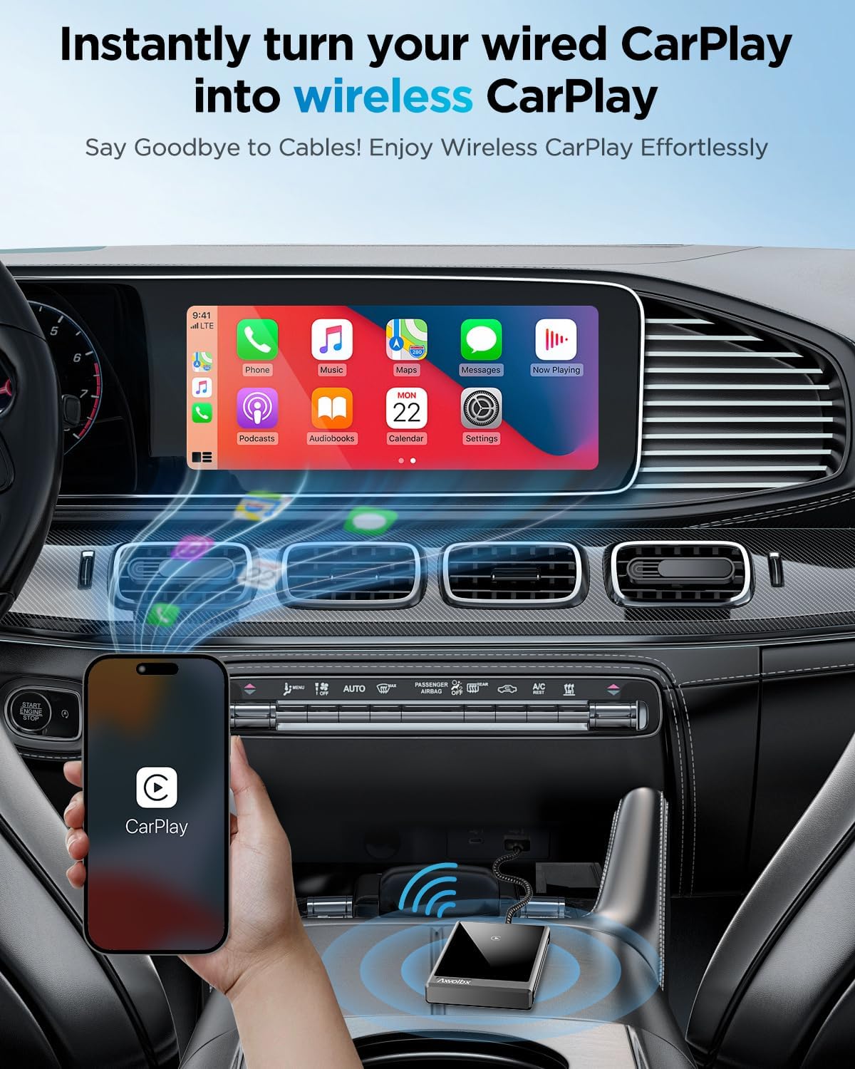 Wireless CarPlay Adapter for iPhone,2024 Upgraded Dual-core 5G Chip,Converts Wired to Wireless Carplay Dongle,Fast Connection Plug & Play, Fit for Cars with Built-in Wired CarPlay (Black Grey)