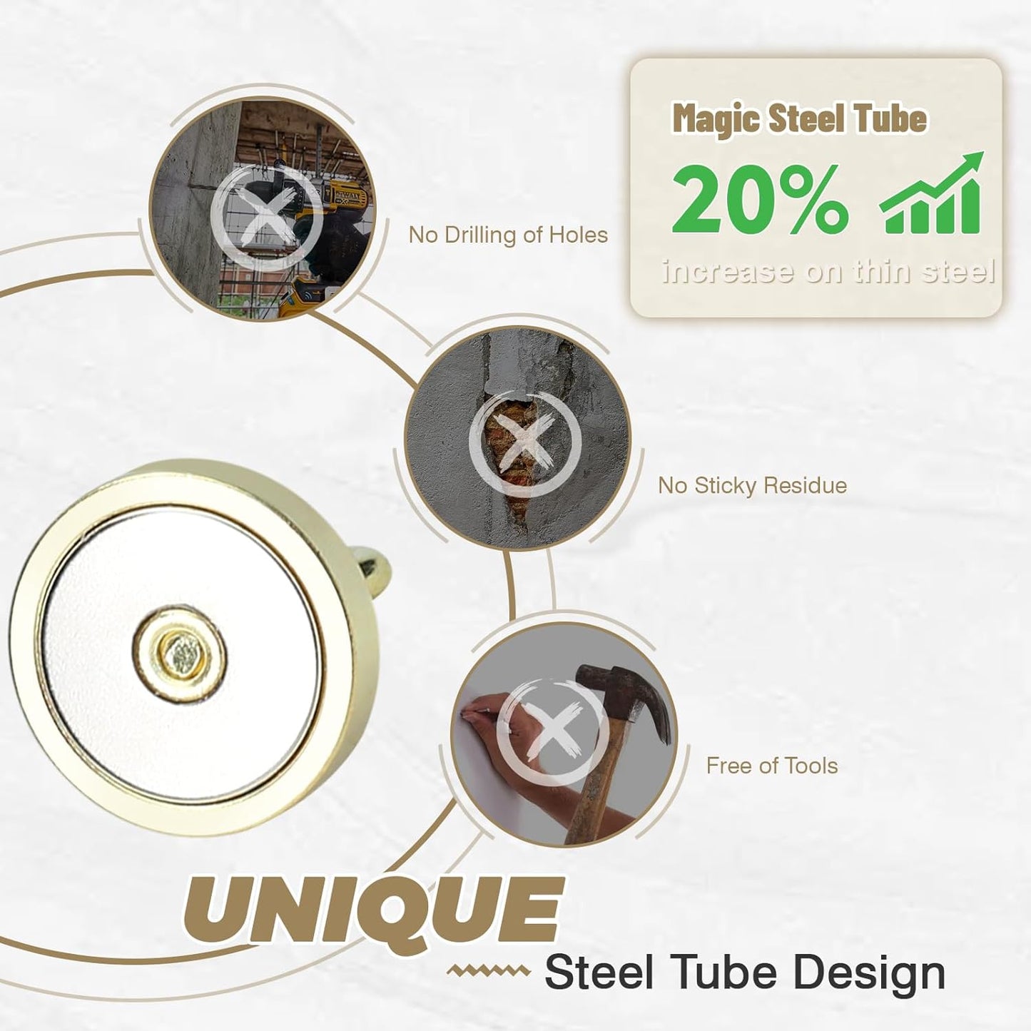 Neosmuk Magnetic Hooks, Cruise Ship Essentials, 120lb+ Heavy Duty Magnetic Hooks for Cruise Cabins, Refrigerator, Grill, Hanging, and Travel | Extra Strong Must-Haves Magnet Hook,Gold,Pack of 10