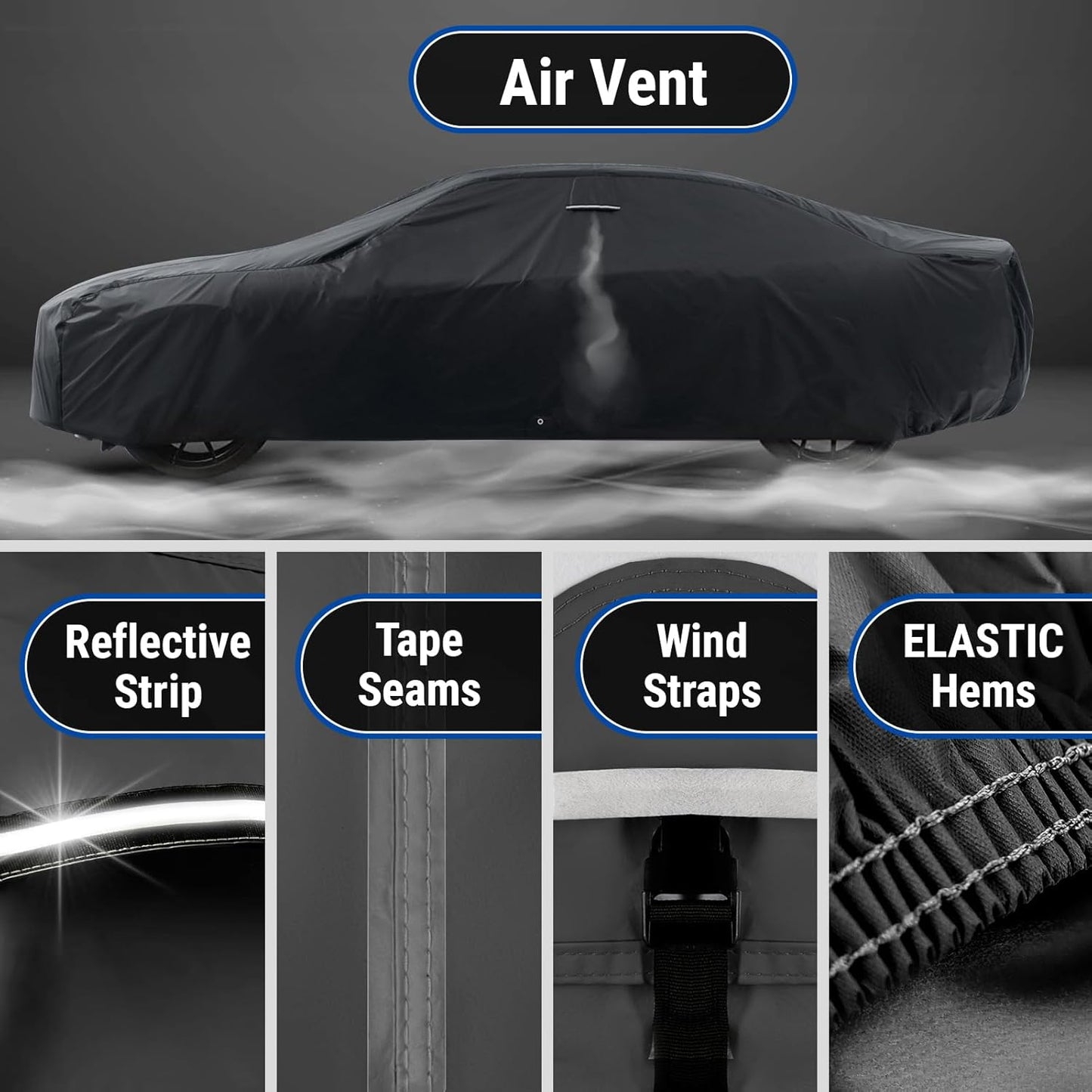 iCarCover Custom Car Cover for Pontiac Lemans 4-Door (1973-1977) Waterproof All-Weather Rain Snow UV Sun Protector Full Exterior Indoor Outdoor Car Cover (Stripe - Black/Gray)