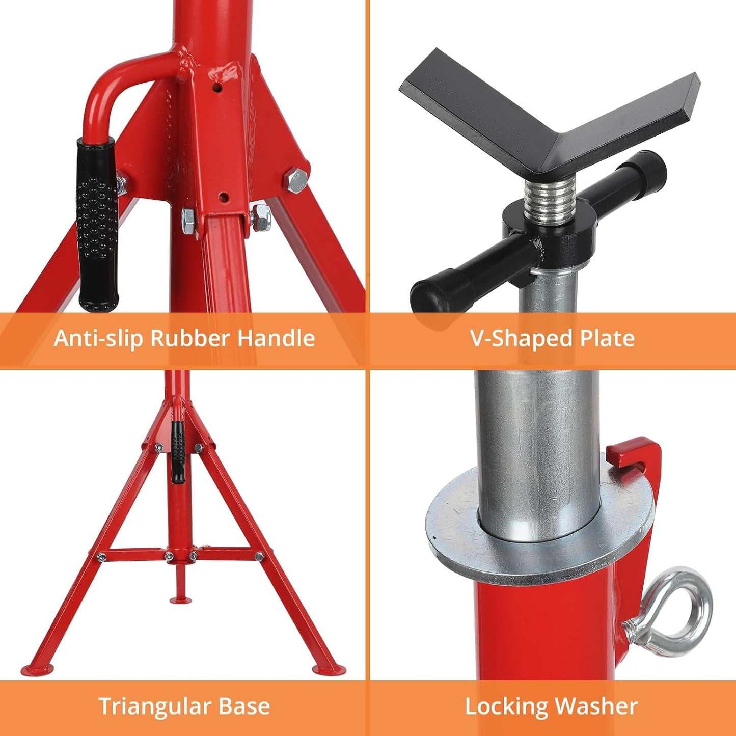 V-Head Pipe Jack Stand, 2500 Lbs Heavy-Duty Steel Pipe Stand with Adjustable Height 28"-52", Folding Design & Secure V-Head Support for Welding, Automotive & Construction Projects, Red