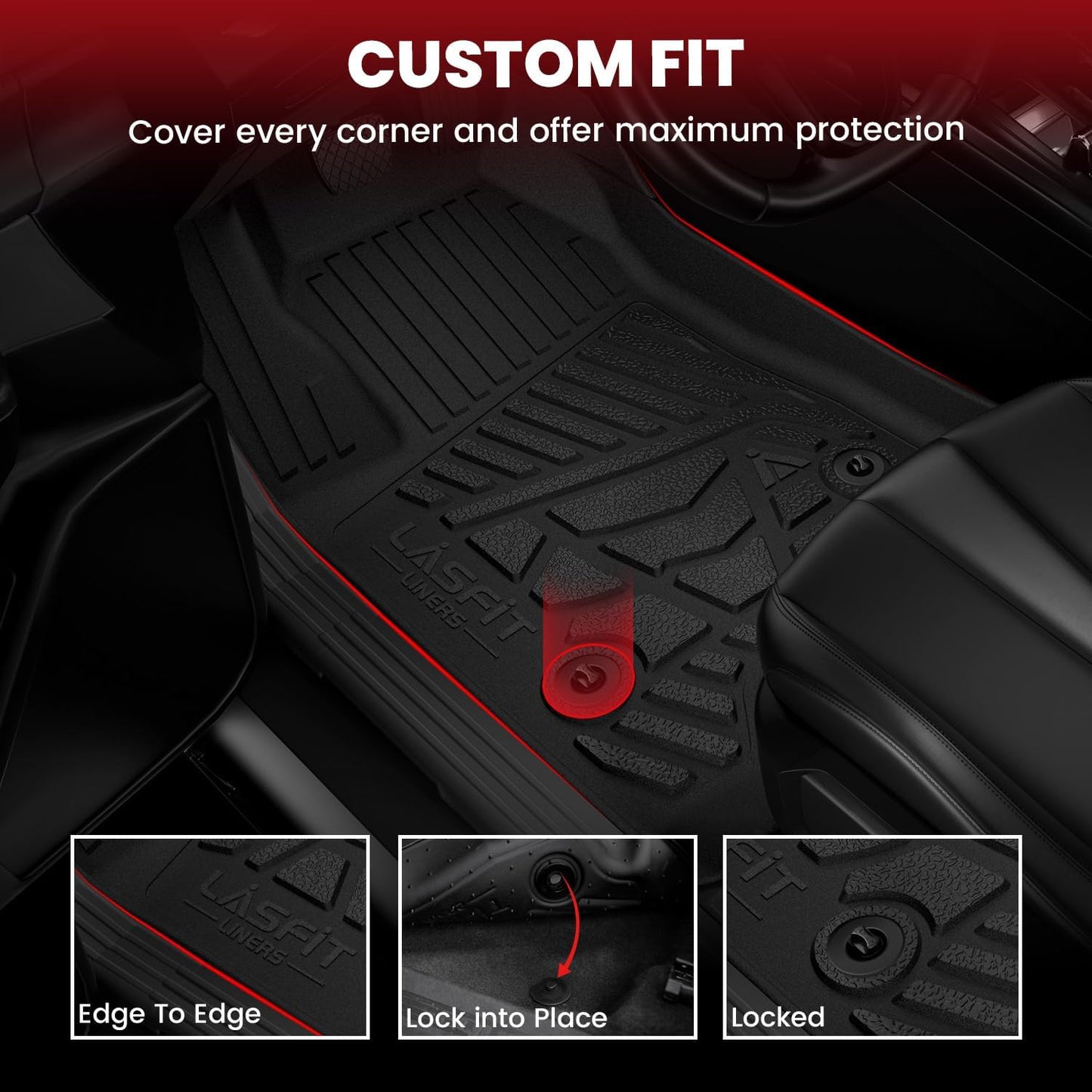LASFIT Floor Mats 2014-2018 for Chevy Silverado/GMC Sierra 1500, 2015-2019 2500HD 3500 HD, Crew Cab Only/Bench Seat, All Weather TPE Custom Fit Car Floor Liners, with Carpet Floor Only
