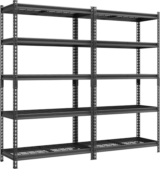 SONGMICS 5-Tier Storage Shelves Set of 2, Heavy-Duty Garage Shelving, Adjustable Shelving Unit, Steel Shelf, Boltless Assembly, for Garage, 2,250 lb Load, 18 x 72 x 72 Inches, Ink Black UGLR453B02