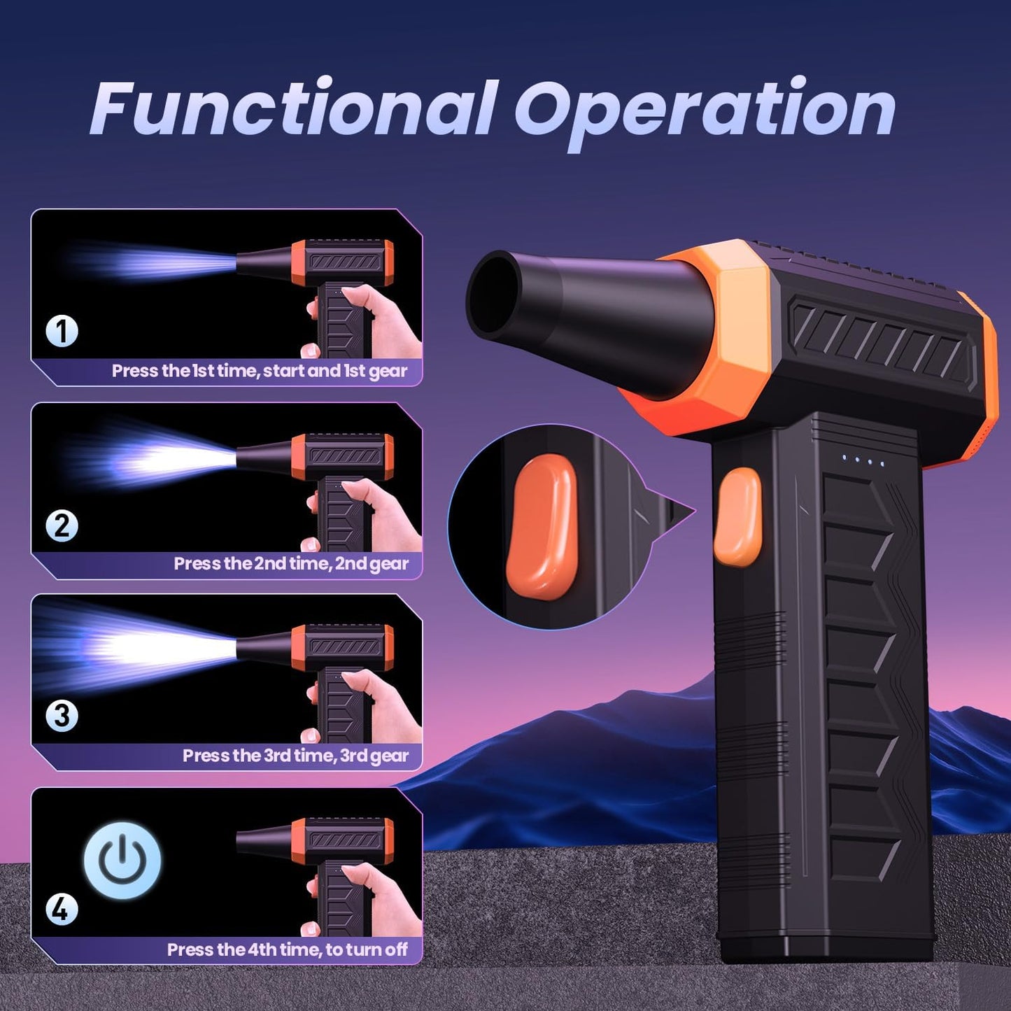 Electric Air Duster, 32,0000 RPM Compressed Air Duster & Blower, 7600mAh Rechargeable, 3-Speed LED Keyboard Cleaner for PC/Computer/Car, No Canned Air - Turbo Fan, Battery Powered