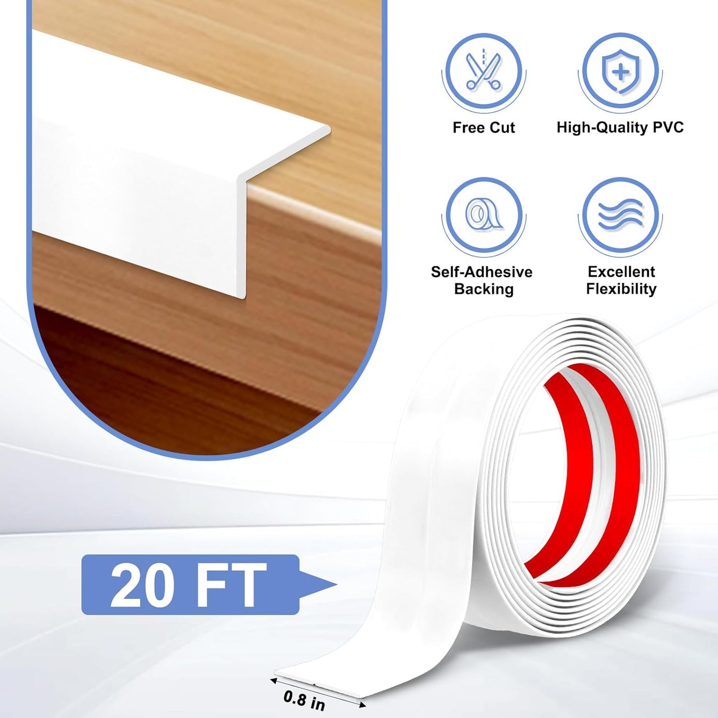 Wall Corner Protector Moulding Trim Peel and Stick Wall Corner Guards Trim Flexible Self Adhesive Edge Protector Moulding, 0.8 in x 20 Ft, White