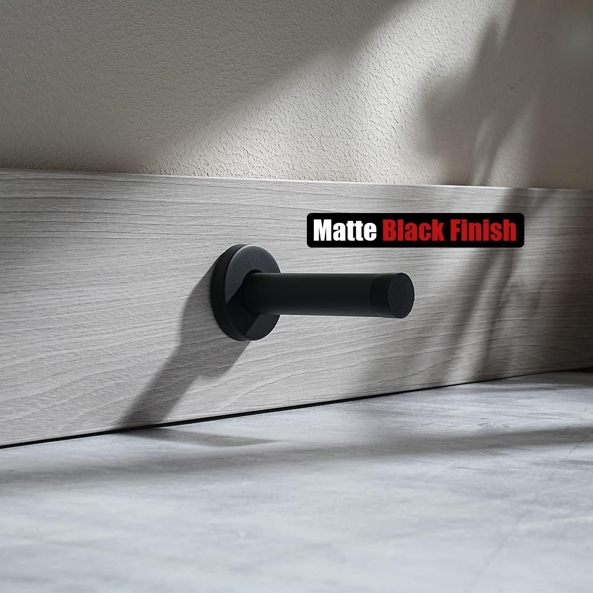 JQK Door Stopper Black, 304 Stainless Steel Thicken 1mm Sound Dampening Door Stop Bumper Wall Protetor, Matte Black, DSB5-PB