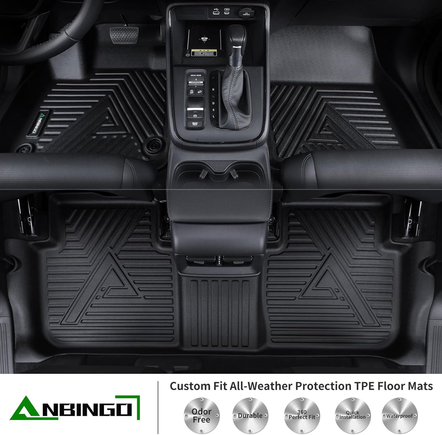 ANBINGO® Floor Mats & Cargo Liner for 2023-2026 Honda CRV (Hybrid) for CR-V Sport | Sport-L | Sport Touring, All Weather Protection TPE Automotive Floor Liners, (Cargo Tray in Highest Position)