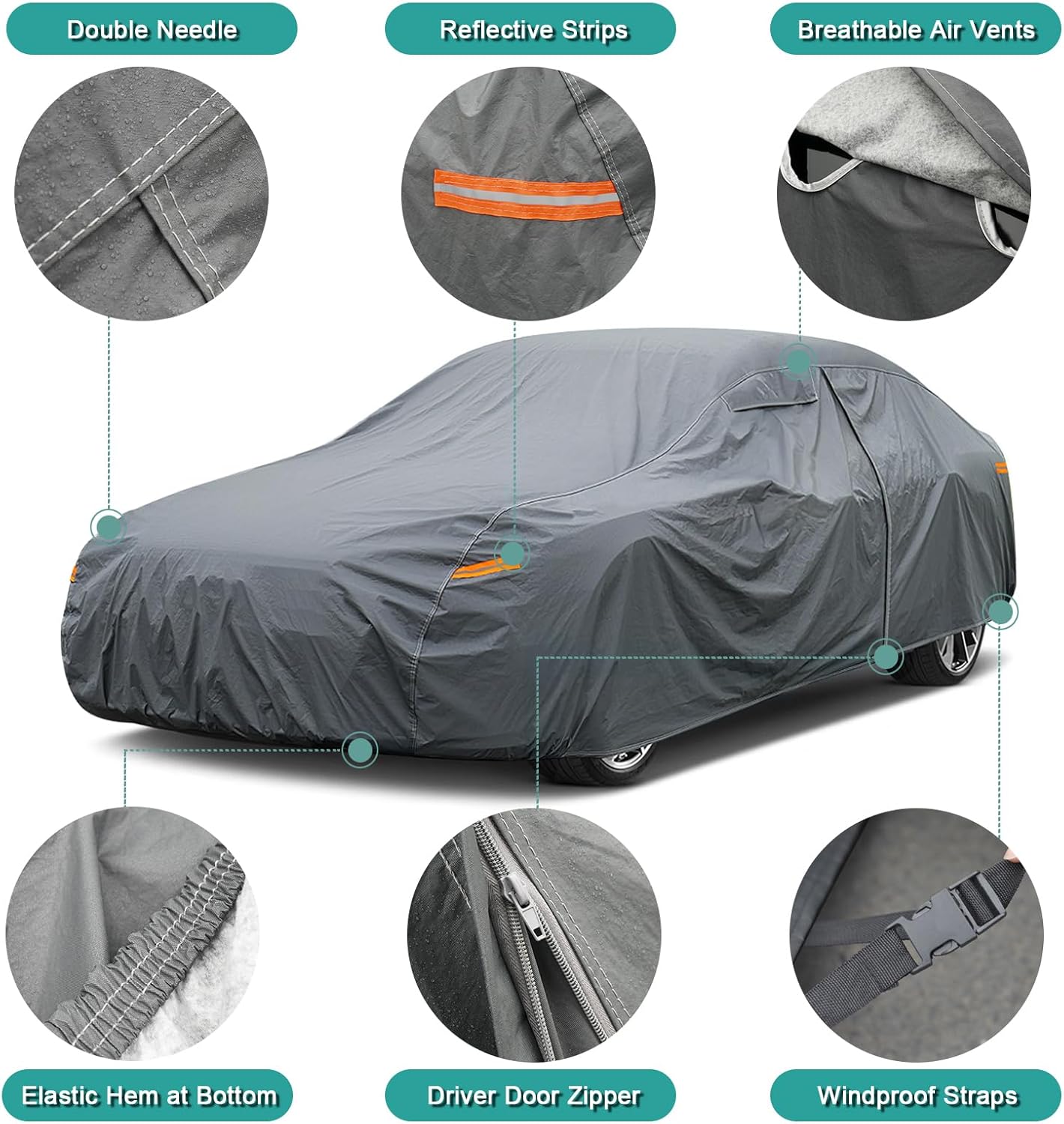 Premium Car Cover Custom Fit Chevrolet Tahoe (2007-2025), 16 Layers Heavy Duty Car Cover Waterproof All Weather with Zipper Door for Sun Rain Snow Dust Uv Protection