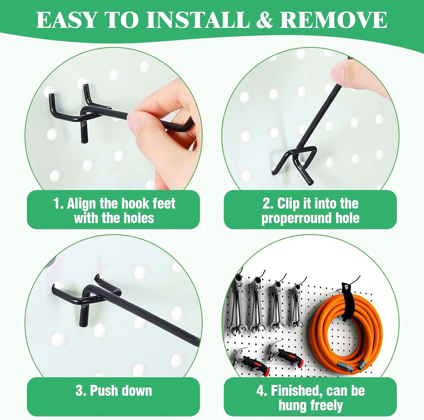 50Pcs 4"/10CM Pegboard Hooks Assortment Set, Metal Peg Board Hooks with 2.5mm Hole Pitch 4mm Wire Diameter Slatwall Hanging Hook for Garage Organization Wall Hanging (Black)